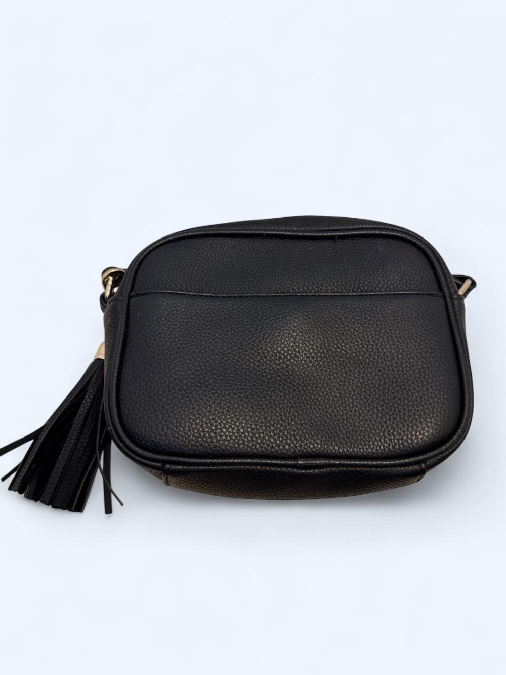 Kate and Alex Classic Black Faux Leather Pebbled Crossbody Bag with Tassel